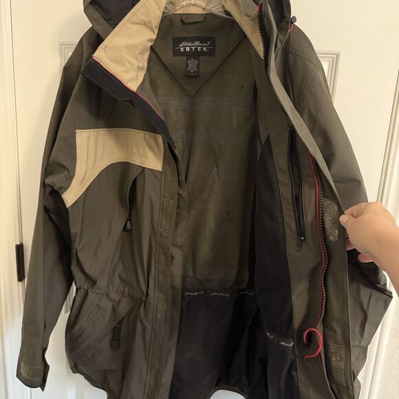Vintage Eddie Bauer Hooded EBTEK GORE-TEX Men's Raincoat - Size S Olive Green - Picture 7 of 10